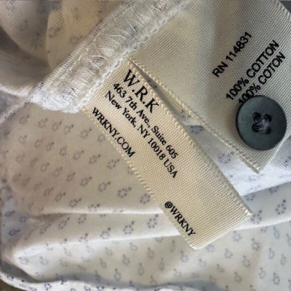 W.R.K. Short Sleeve Button Down White with Small Blue Print Shirt in Size Medium - Picture 4 of 6